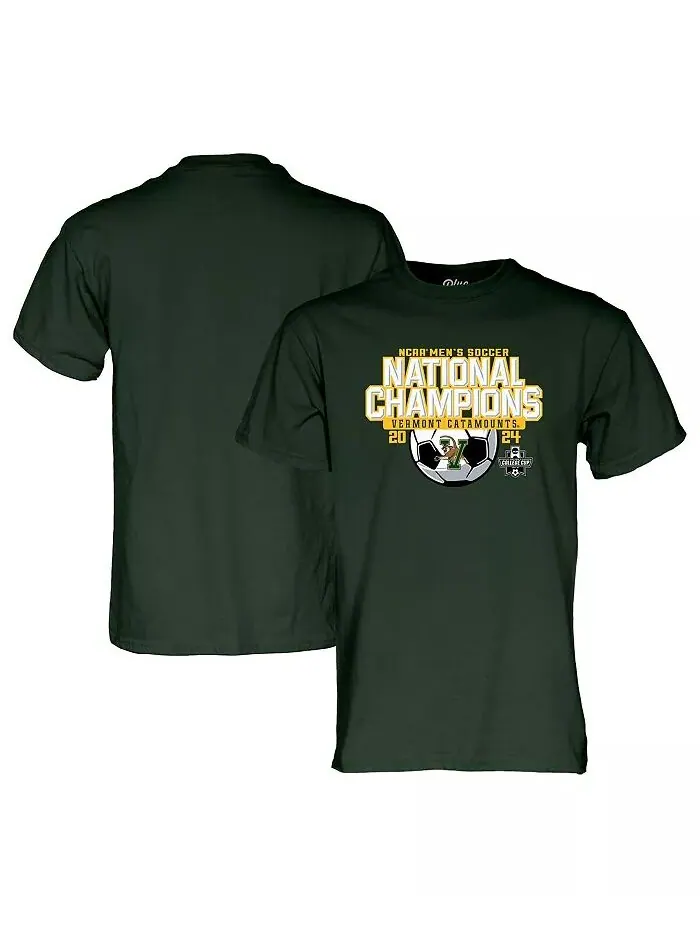 Мужская зеленая футболка Vermont Catamounts 2024 NCAA Men's Soccer National Champions Blue 84