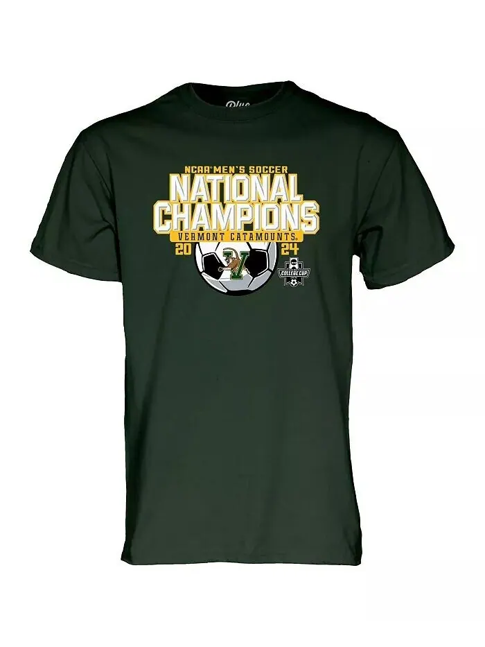 Мужская зеленая футболка Vermont Catamounts 2024 NCAA Men's Soccer National Champions Blue 84 — изображение 3 из 3