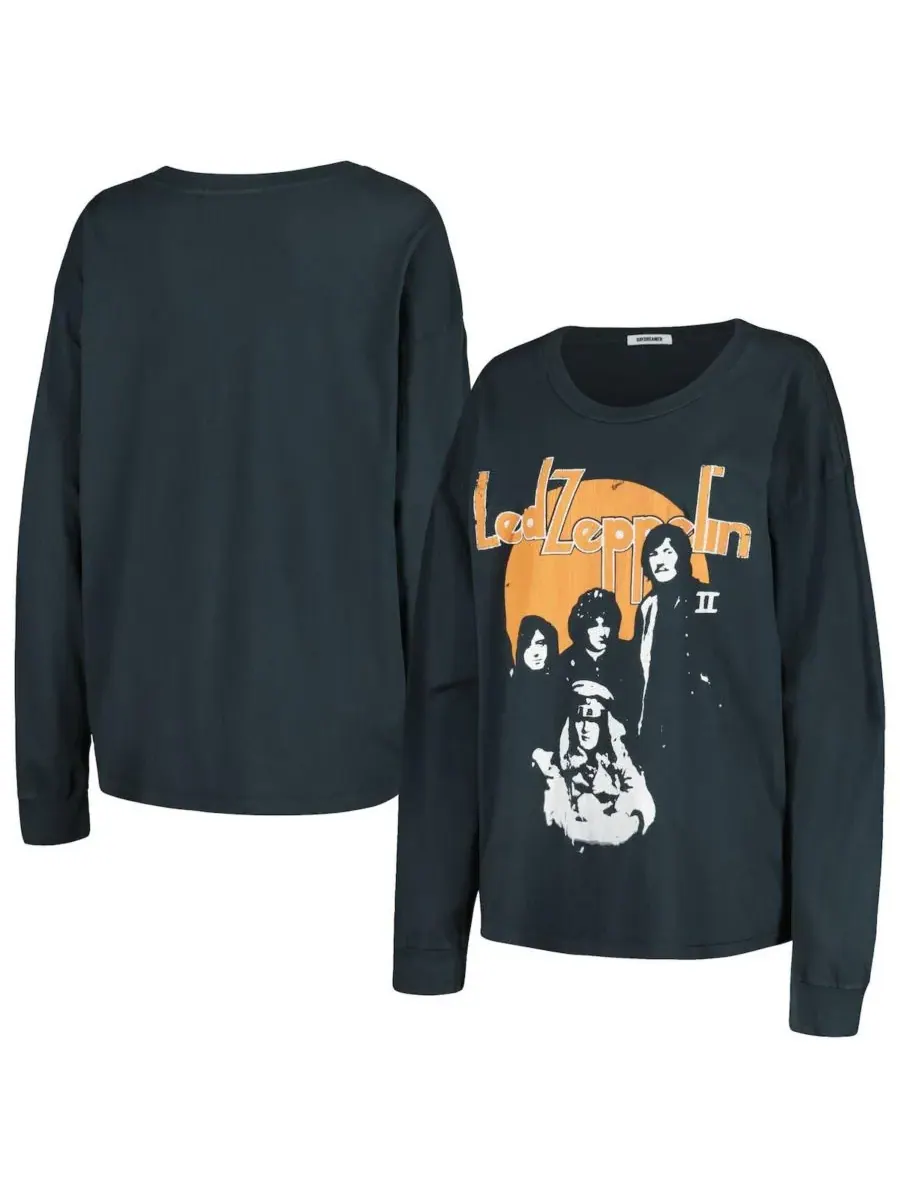 Daydreamer Женская черная футболка с длинным рукавом с принтом Led Zeppelin Portrait Merch в стиле — черный