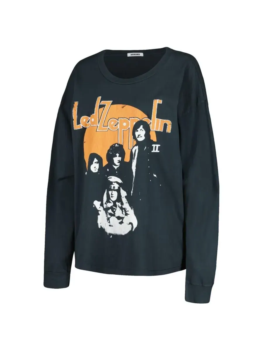 Daydreamer Женская черная футболка с длинным рукавом с принтом Led Zeppelin Portrait Merch в стиле — изображение 3 из 4