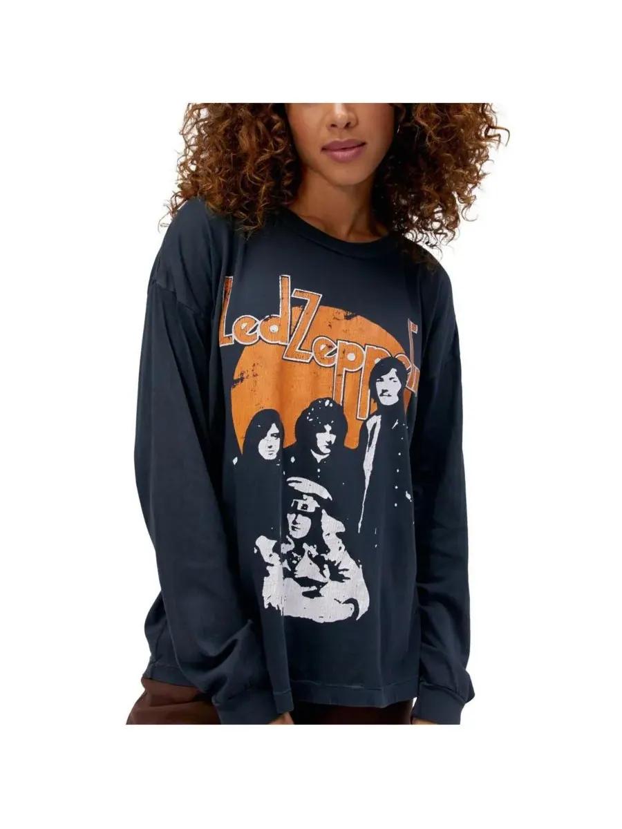 Daydreamer Женская черная футболка с длинным рукавом с принтом Led Zeppelin Portrait Merch в стиле — изображение 4 из 4