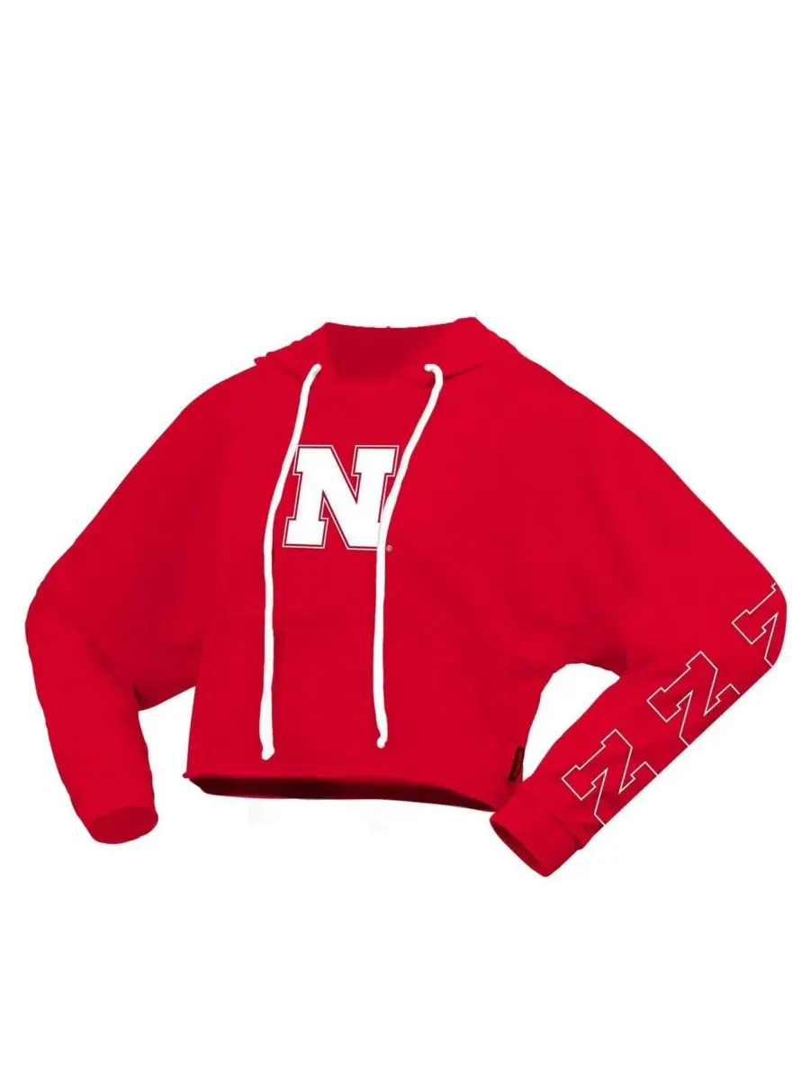 Женская толстовка с капюшоном Scarlet Nebraska Huskers, укороченная, свободного кроя Spirit Jersey — изображение 2 из 3, алый