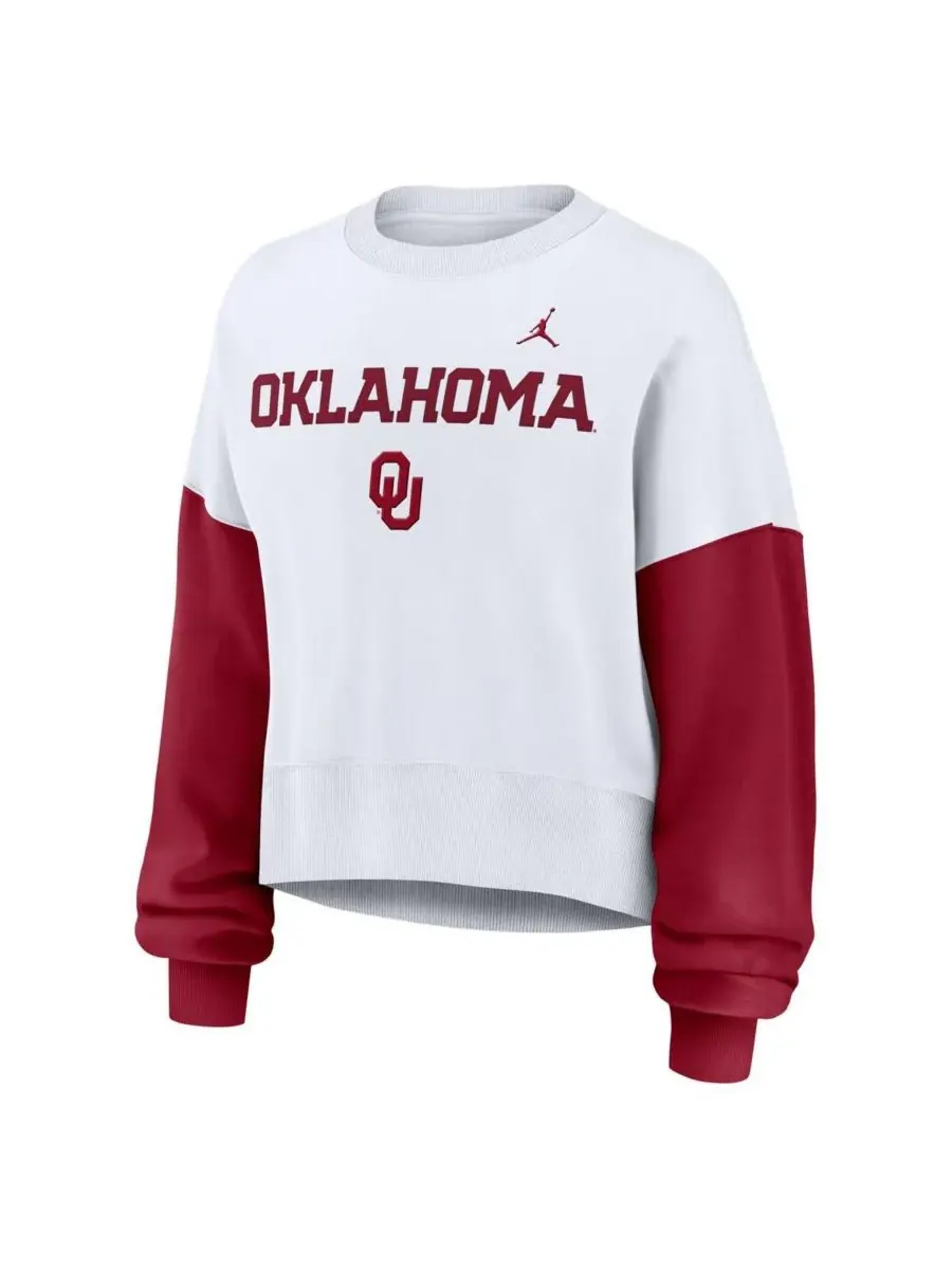 Jordan Женская белая толстовка-пуловер с цветными блоками в стиле Oklahoma Sooners, укороченная — изображение 3 из 3, белый