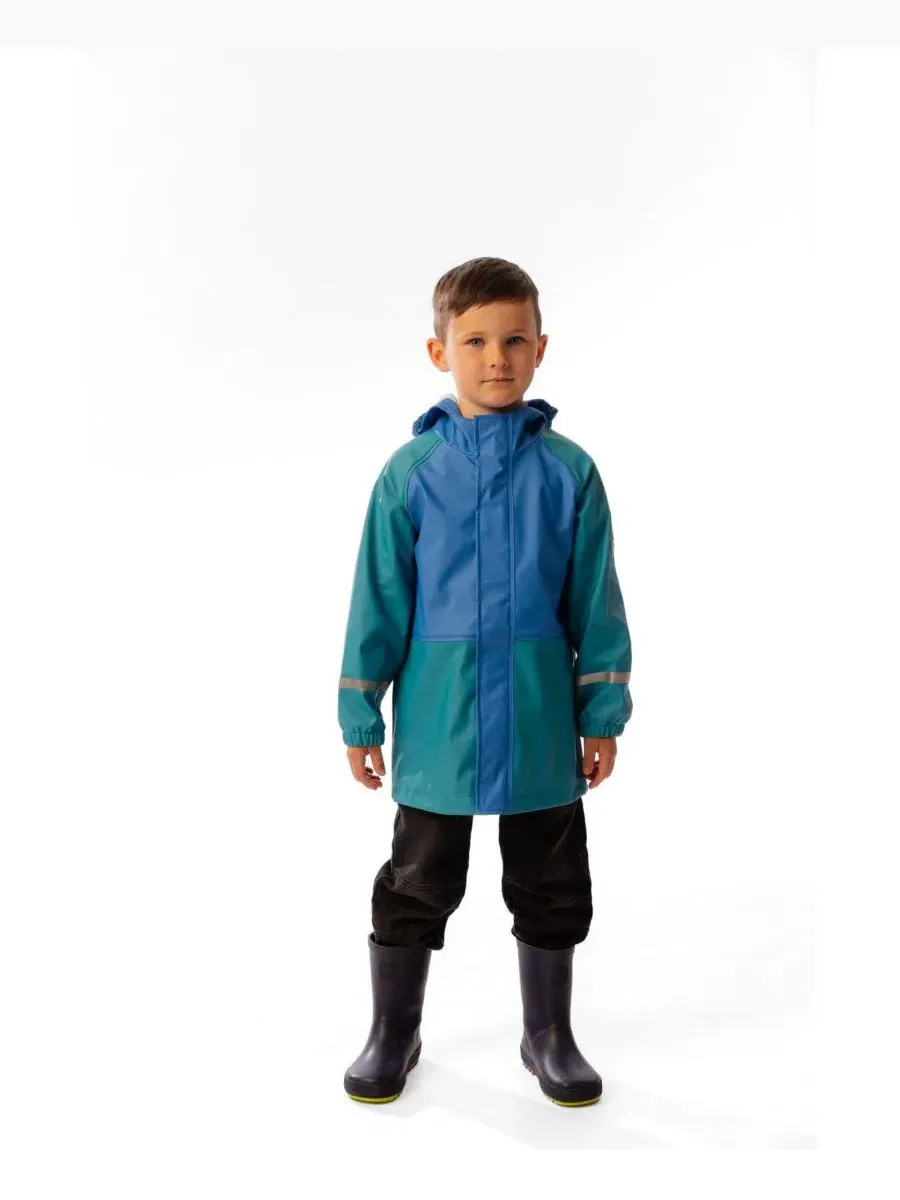 Детский дождевик с принтом, модель Rain Jacket Deux par Deux, Dark Turquoise