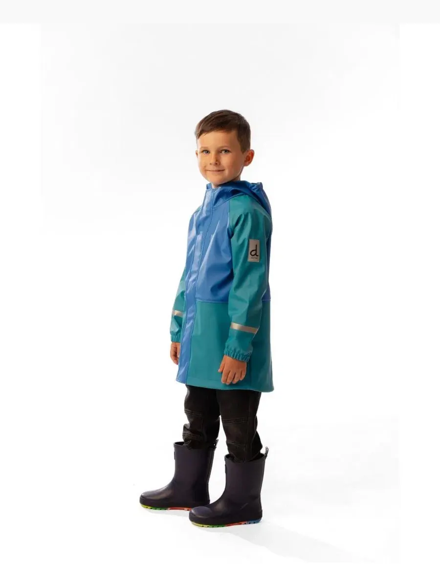 Детский дождевик с принтом, модель Rain Jacket Deux par Deux, Dark Turquoise — изображение 2 из 3