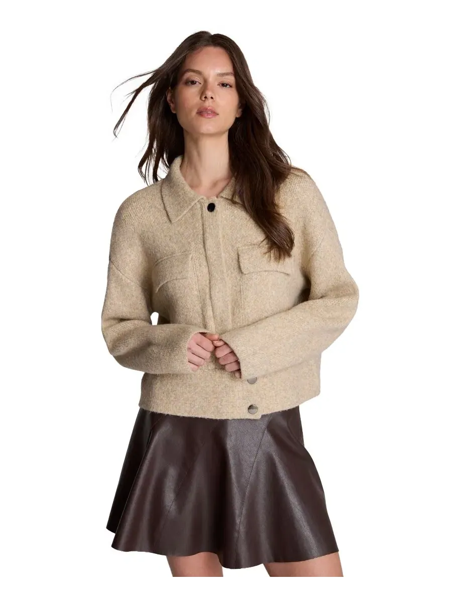 Женская куртка из рибаны с длинным рукавом, модель Utility Jacket Kenneth Cole, Driftwood Heather — изображение 2 из 6