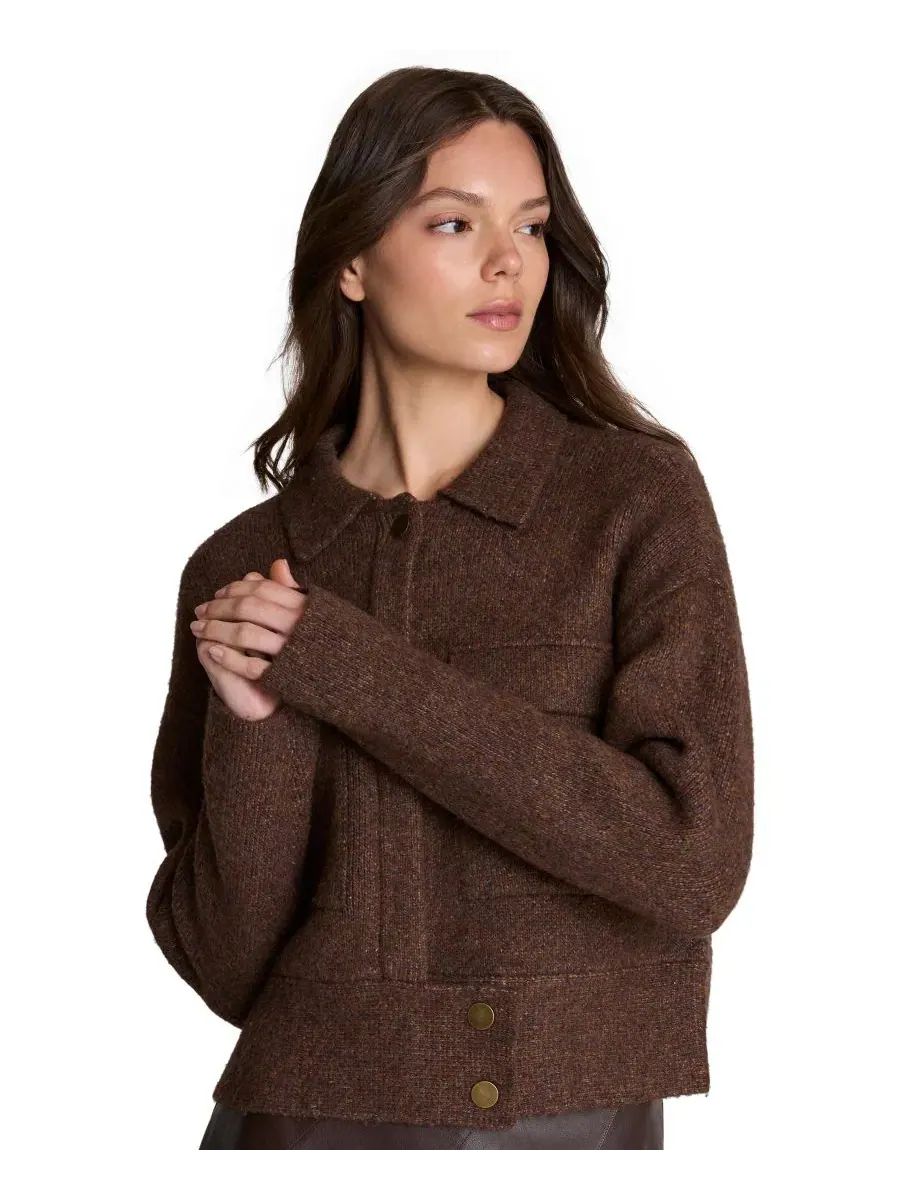 Женская куртка-утилити из рибаны с длинным рукавом Kenneth Cole, Medium Bark Heather