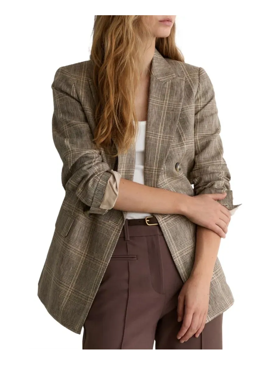 Женский двубортный пиджак в клетку с моделью Sybil REISS, Neutral Ch — изображение 2 из 5