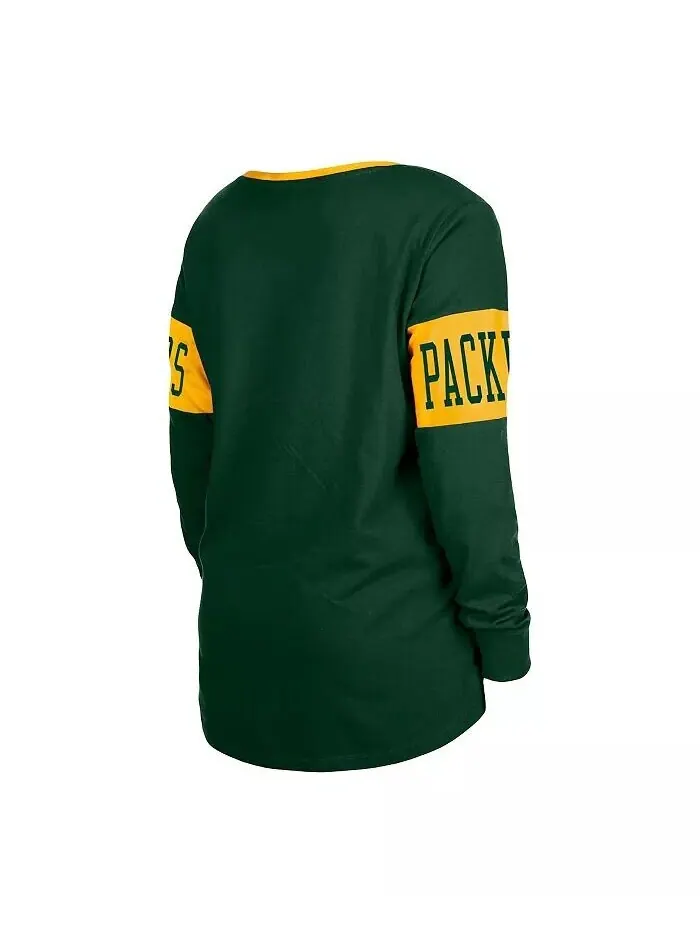 Женская зеленая футболка с длинным рукавом и шнуровкой Green Bay Packers New Era — изображение 3 из 3