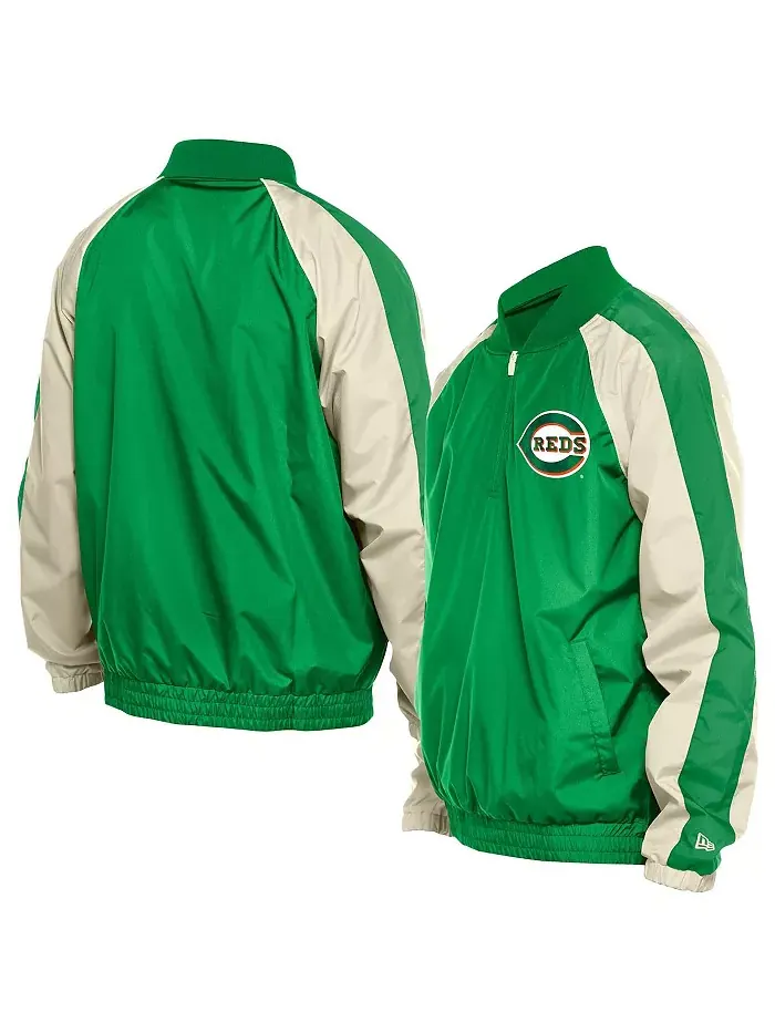 Мужская ветровка-толстовка Kelly Green Cincinnati Reds с молнией на четверть и регланными рукавами