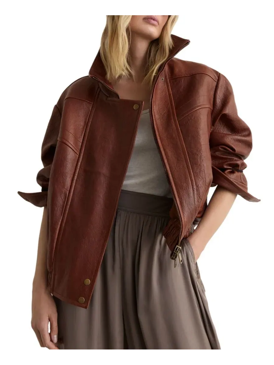Кожаная куртка оверсайз с воротником-хомутом Petra Textured REISS, Chestnut B
