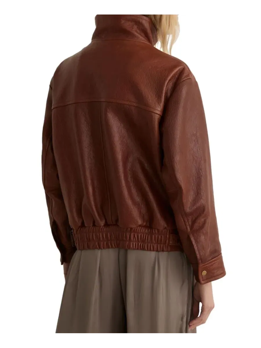 Кожаная куртка оверсайз с воротником-хомутом Petra Textured REISS, Chestnut B — изображение 2 из 4