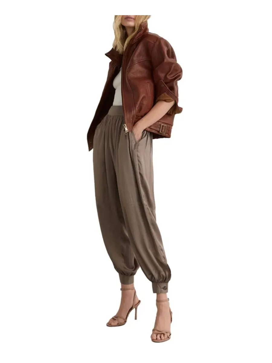 Кожаная куртка оверсайз с воротником-хомутом Petra Textured REISS, Chestnut B — изображение 3 из 4