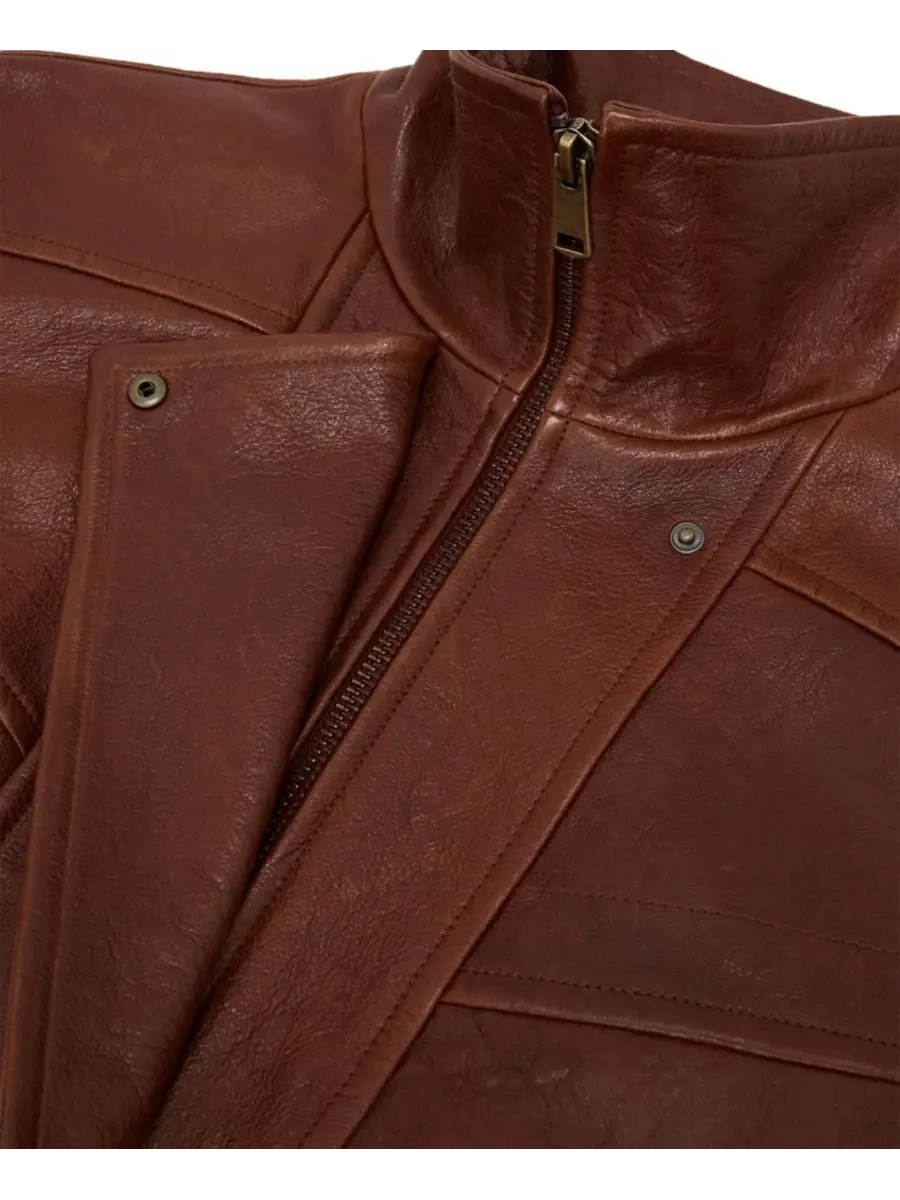 Кожаная куртка оверсайз с воротником-хомутом Petra Textured REISS, Chestnut B — изображение 4 из 4