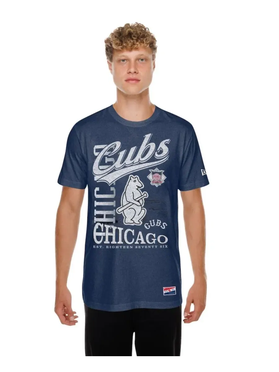 Мужская темно-синяя футболка Chicago Cubs оверсайз в стиле ретро с эффектом потертости New Era — изображение 6 из 6