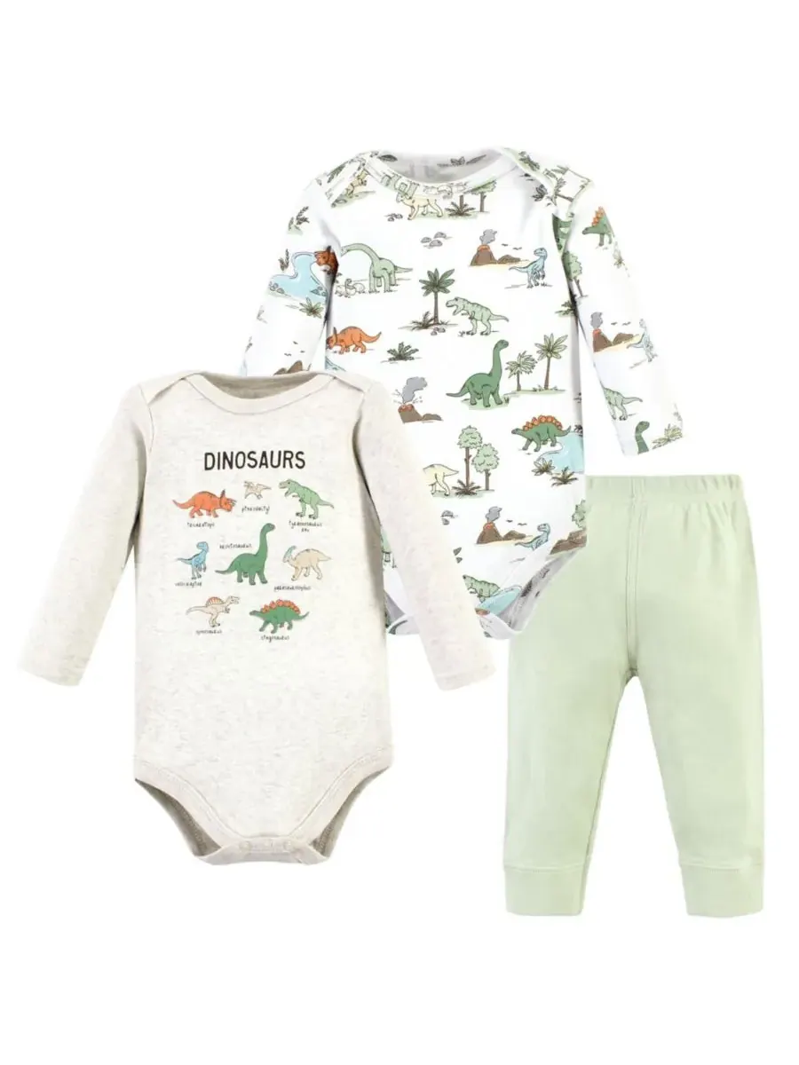 Коллекция хлопковых боди и брюк Hudson Baby, Dinosaur Adventures Long-Sleeve