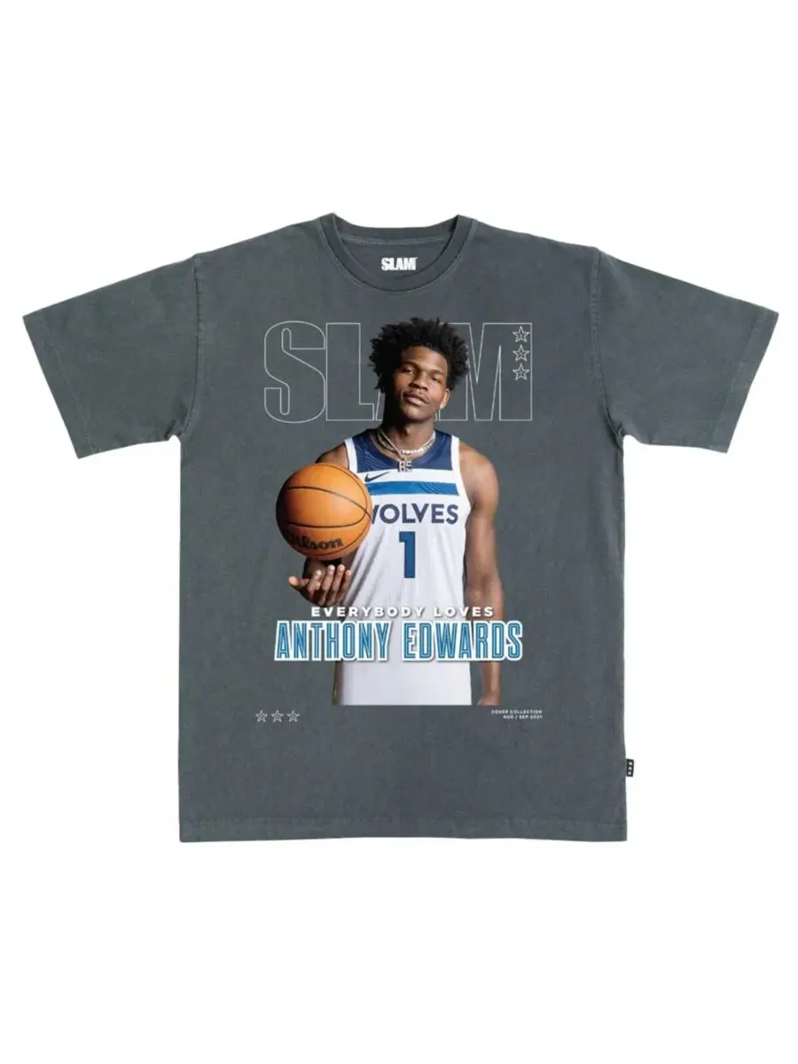 Мужская футболка Anthony Edwards Charcoal Minnesota Timberwolves SLAM Cover — серый