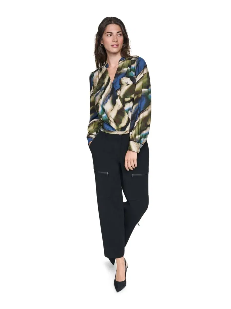 Блуза с V-образным вырезом и длинным рукавом, модель Printed Surplice DKNY, Brushed Riverside — изображение 2 из 9