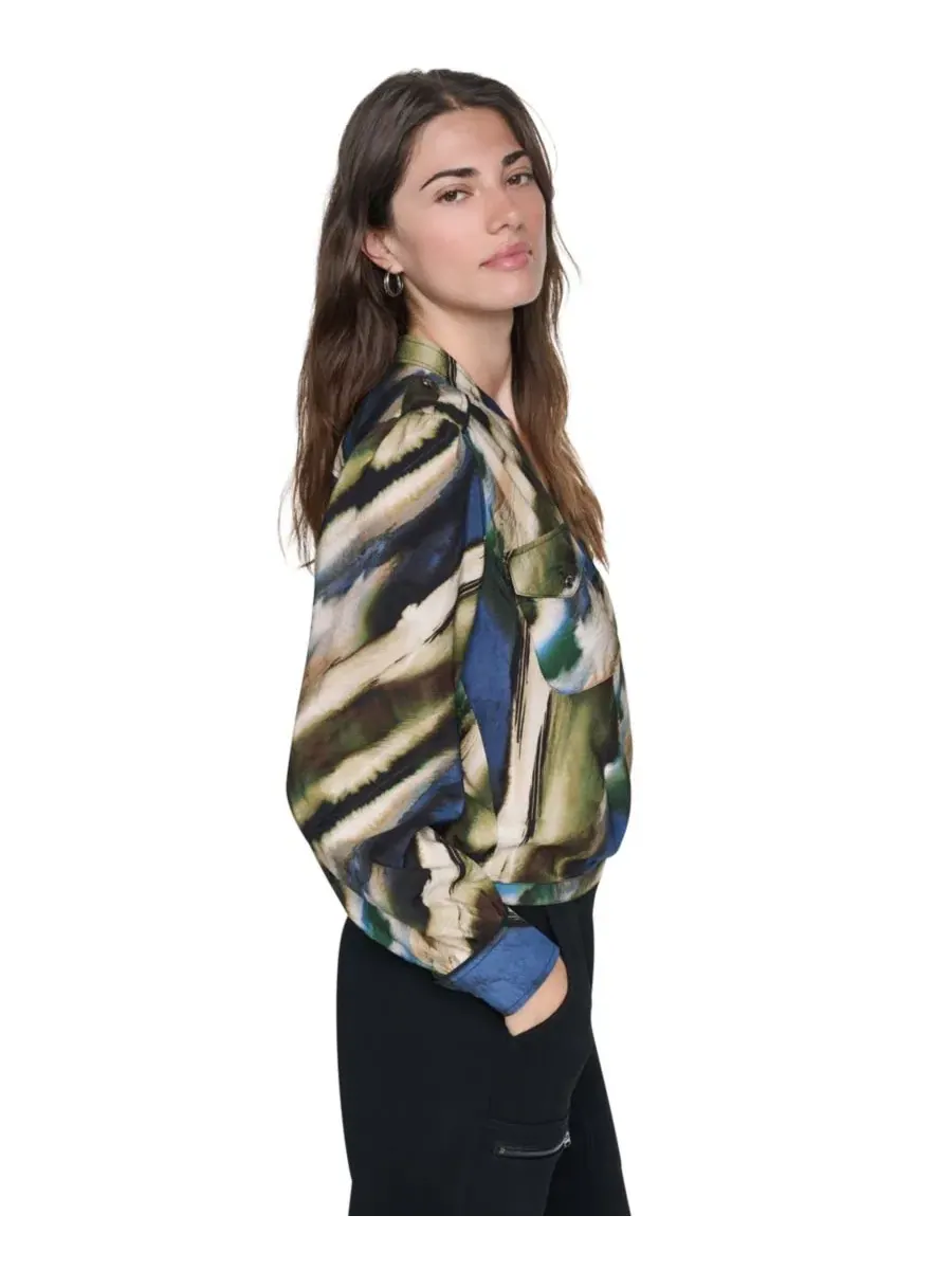 Блуза с V-образным вырезом и длинным рукавом, модель Printed Surplice DKNY, Brushed Riverside — изображение 3 из 9