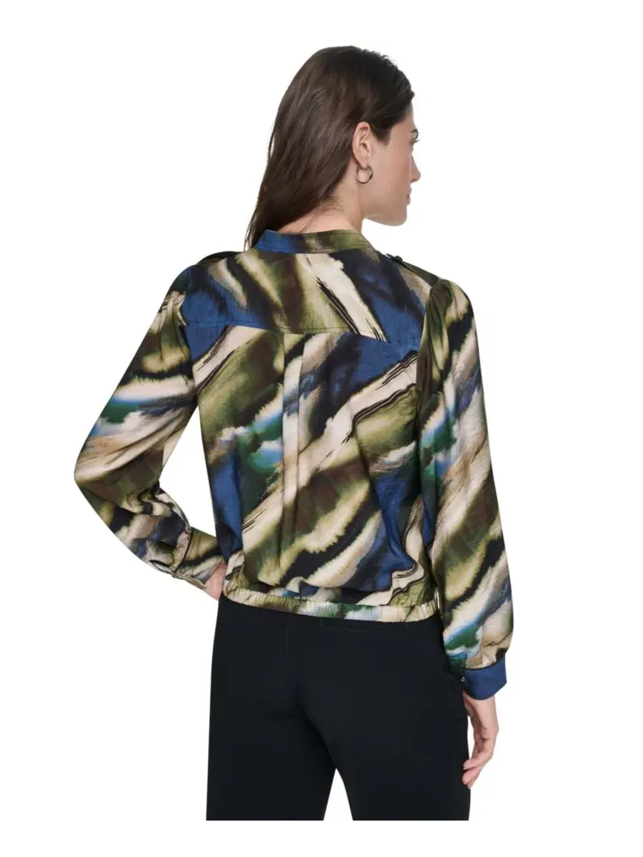 Блуза с V-образным вырезом и длинным рукавом, модель Printed Surplice DKNY, Brushed Riverside — изображение 4 из 9