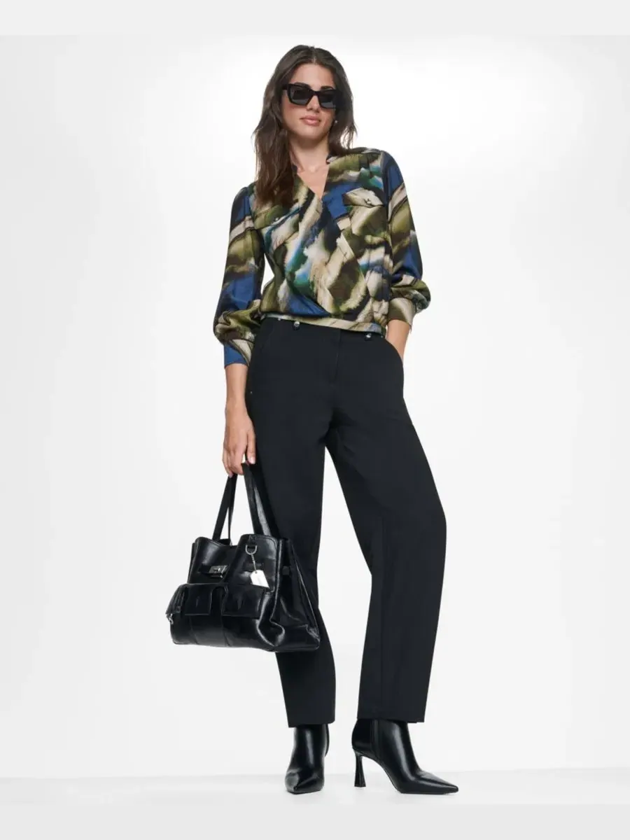 Блуза с V-образным вырезом и длинным рукавом, модель Printed Surplice DKNY, Brushed Riverside — изображение 6 из 9
