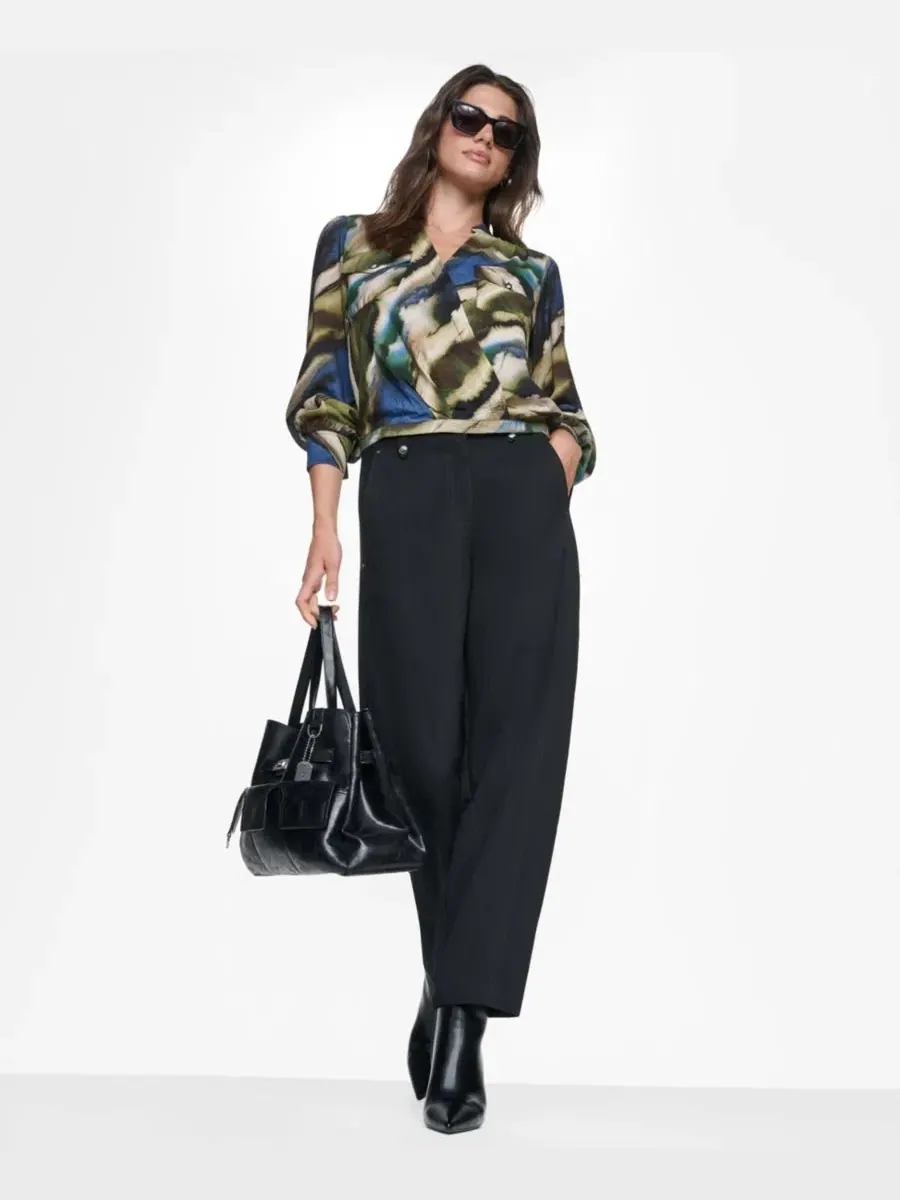 Блуза с V-образным вырезом и длинным рукавом, модель Printed Surplice DKNY, Brushed Riverside — изображение 7 из 9