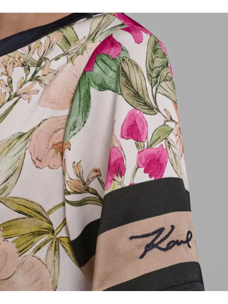 Топ с коротким рукавом и цветочным принтом KARL LAGERFELD PARIS, Bisque Light Blush Combo — изображение 4 из 6