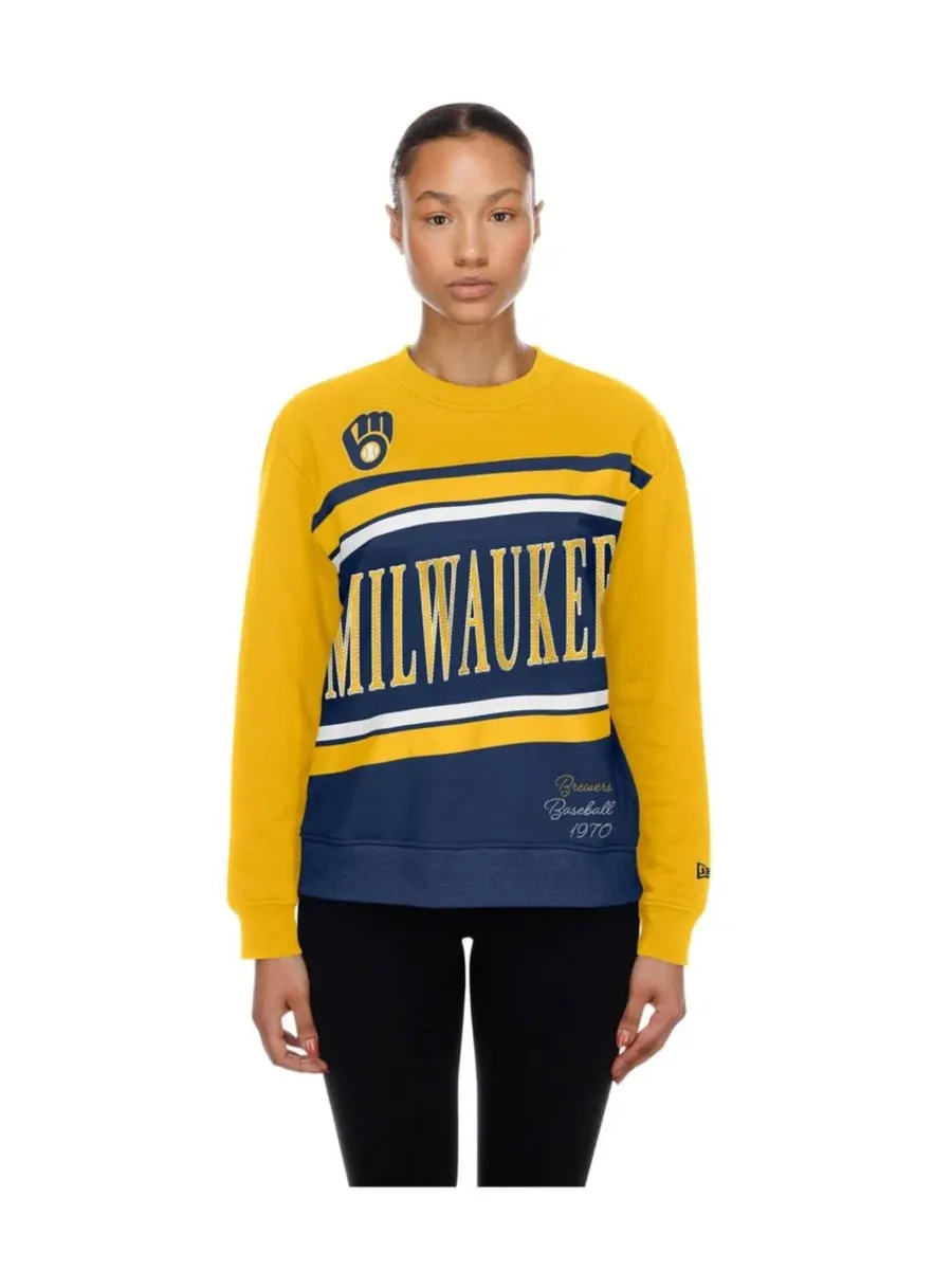 Женский свитшот-кроп с цветовой блокировкой Milwaukee Brewers New Era