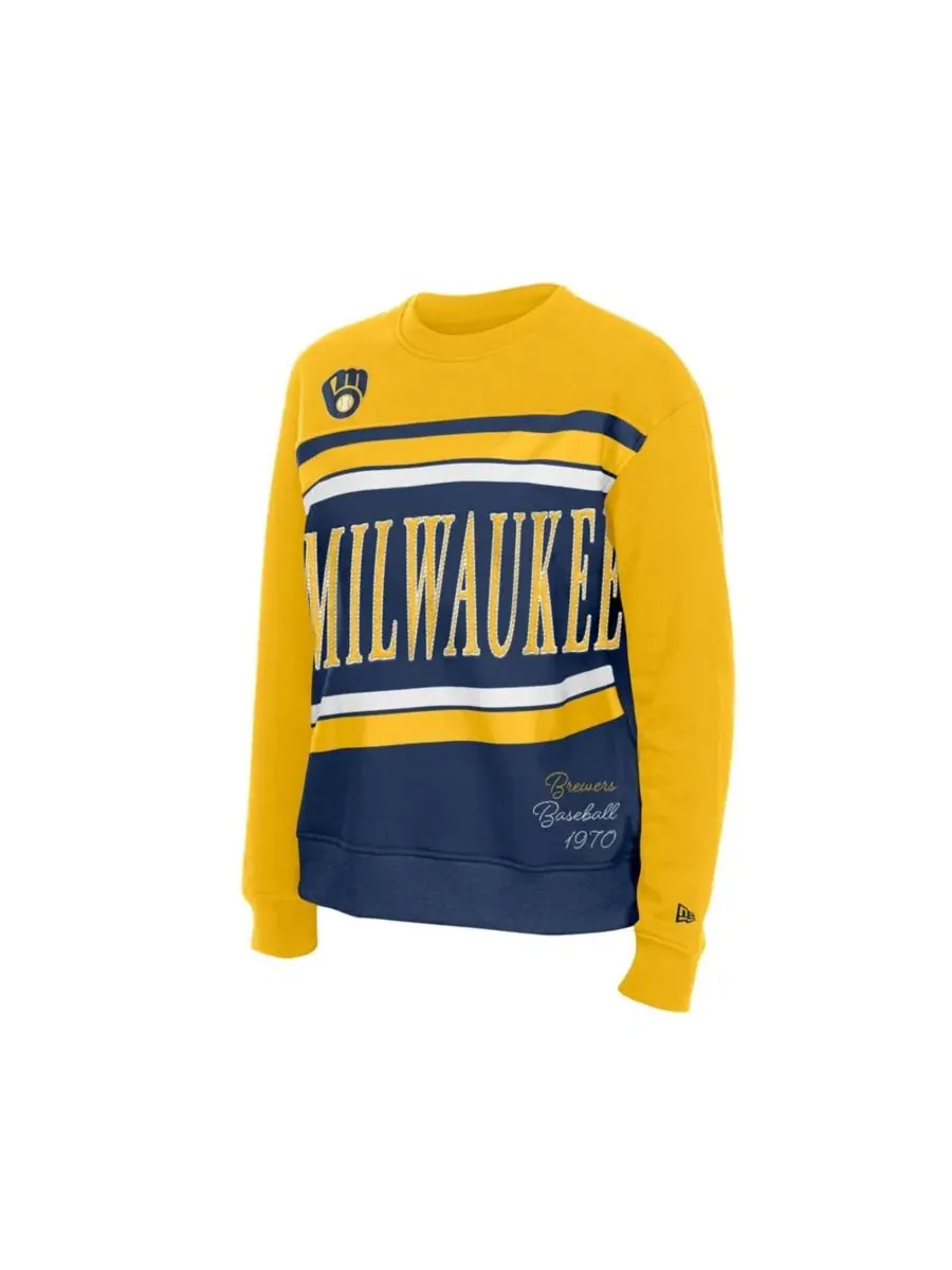 Женский свитшот-кроп с цветовой блокировкой Milwaukee Brewers New Era — изображение 3 из 4, темно-синий золотистый