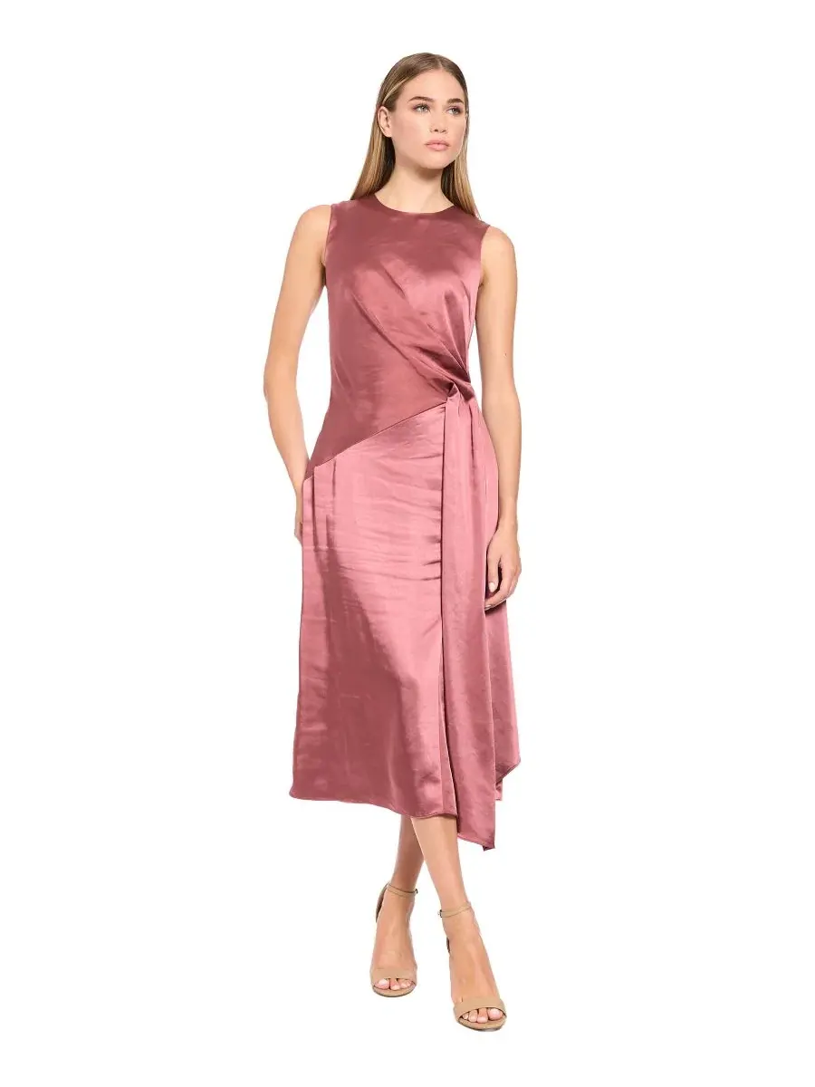 Платье миди из атласа с боковой сборкой Luxely, Rouge Mauve