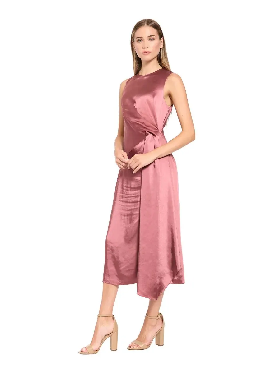 Платье миди из атласа с боковой сборкой Luxely, Rouge Mauve — изображение 2 из 3
