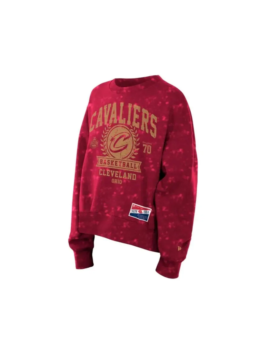 Свитшот с капюшоном и принтом Cleveland Cavaliers Throwback Collection Mineral Wash New Era — изображение 2 из 4, красный