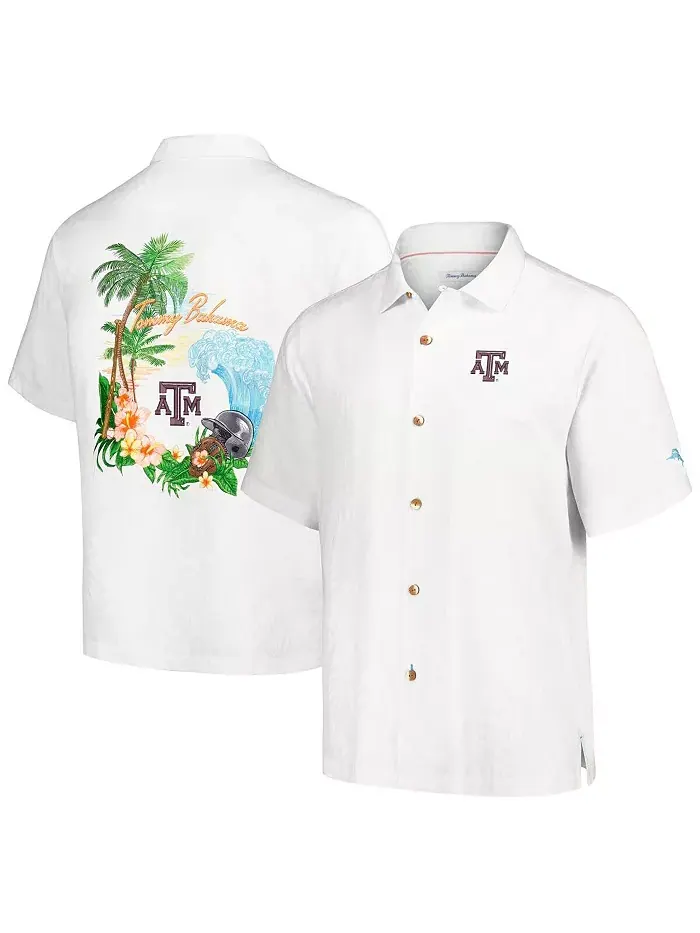 Мужская белая футболка с пуговицами Texas A&M Aggies Castaway Game Camp Tommy Bahama