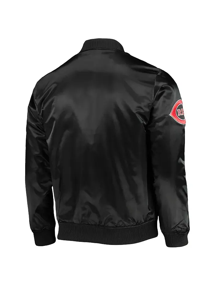 Мужская черная бейсбольная куртка Cincinnati Reds Wordmark на молнии, сатиновая Pro Standard — изображение 4 из 4