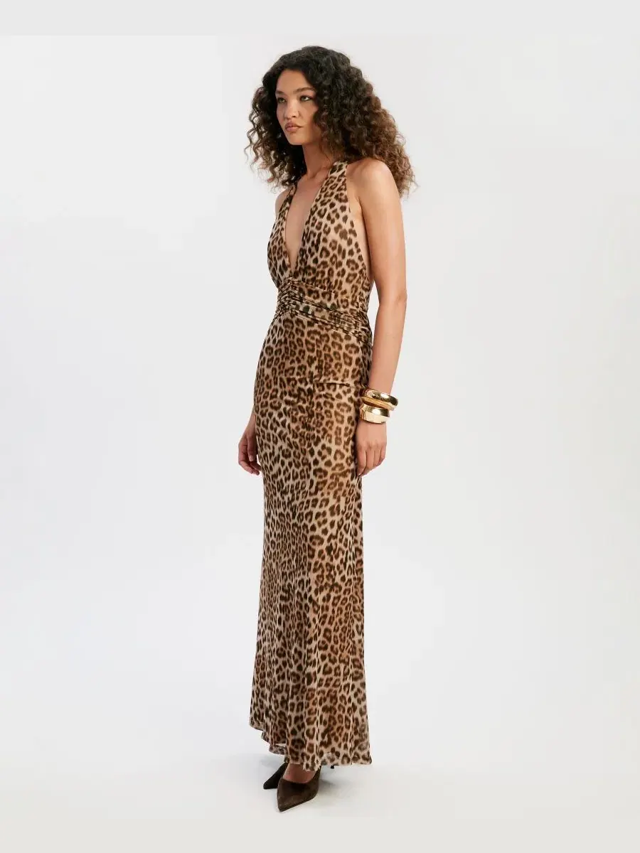Платье макси с глубоким вырезом и принтом леопарда Bardot, Bold Leopard — изображение 4 из 5