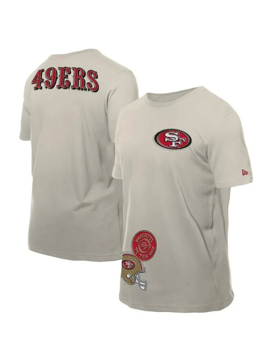New Era Мужская светло-бежевая футболка с несколькими нашивками San Francisco 49ers