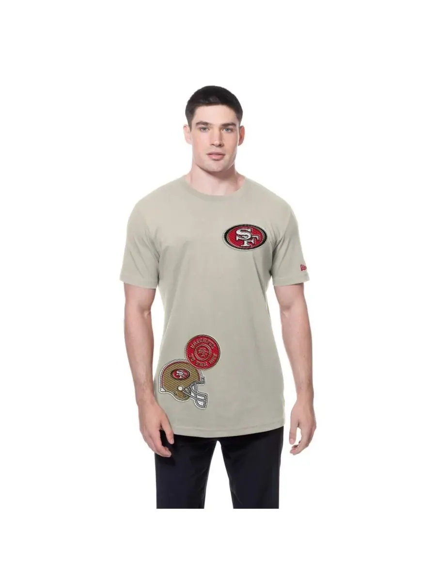 New Era Мужская светло-бежевая футболка с несколькими нашивками San Francisco 49ers — изображение 3 из 5, светлый бежевый