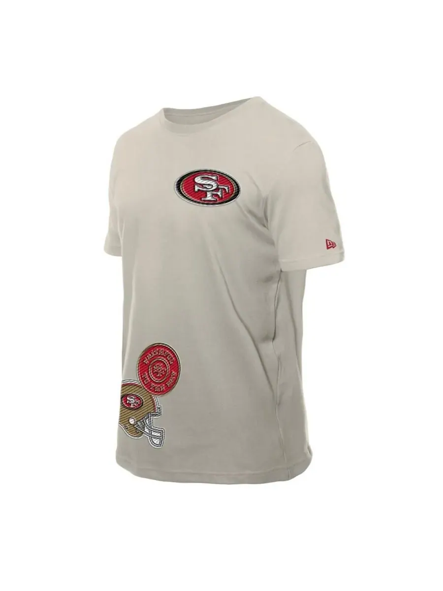 New Era Мужская светло-бежевая футболка с несколькими нашивками San Francisco 49ers — изображение 5 из 5, светлый бежевый