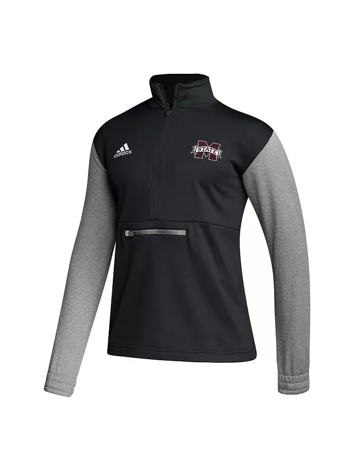 Мужская черная толстовка Mississippi State Bulldogs Sideline AEROREADY с полузастежкой adidas — изображение 3 из 3
