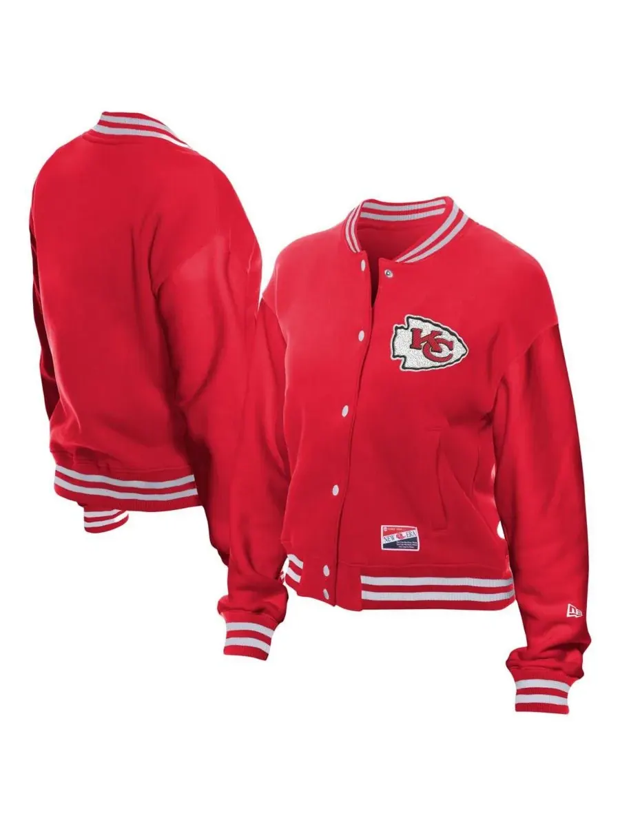New Era Женская красная флисовая куртка Kansas City Chiefs в стиле ретро с застежкой на кнопках