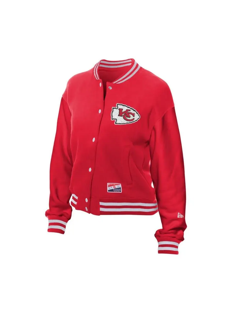 New Era Женская красная флисовая куртка Kansas City Chiefs в стиле ретро с застежкой на кнопках — изображение 3 из 3, красный