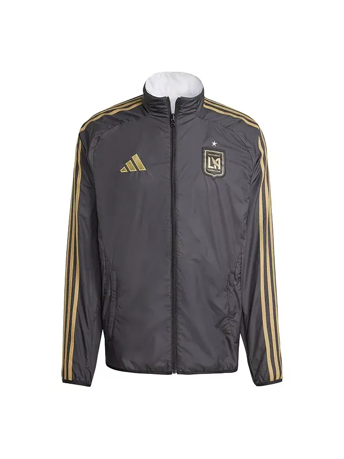 Мужская черно-белая реверсивная куртка на молнии LAFC 2025 Anthem Full-Zip adidas