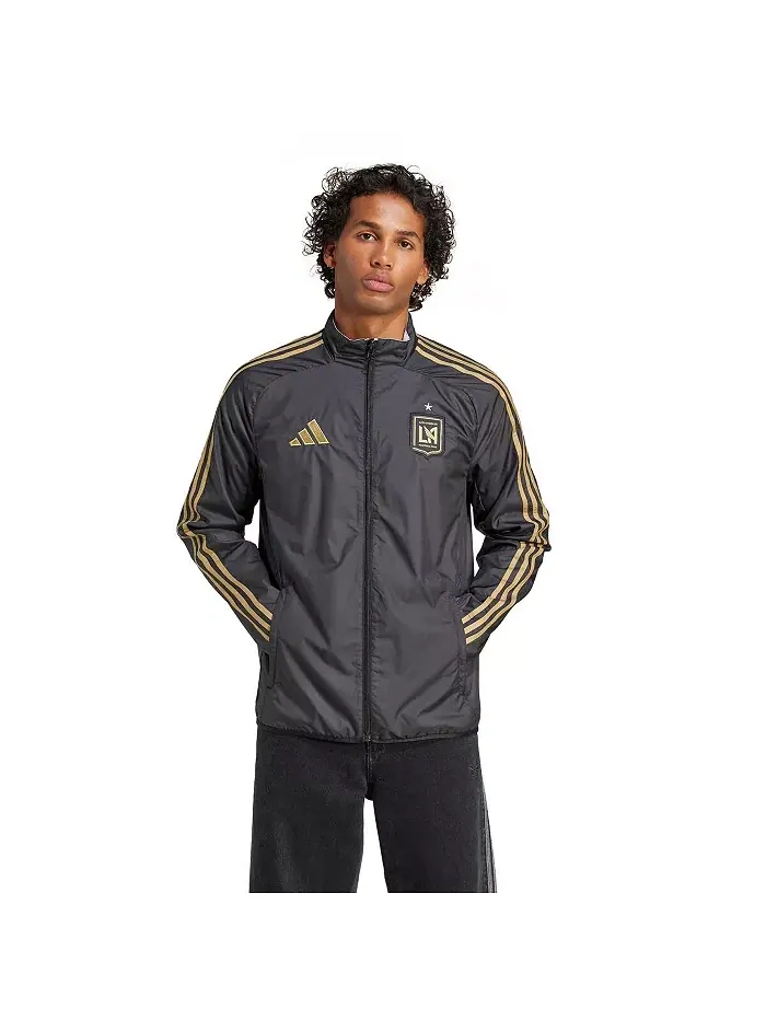 Мужская черно-белая реверсивная куртка на молнии LAFC 2025 Anthem Full-Zip adidas — изображение 2 из 4