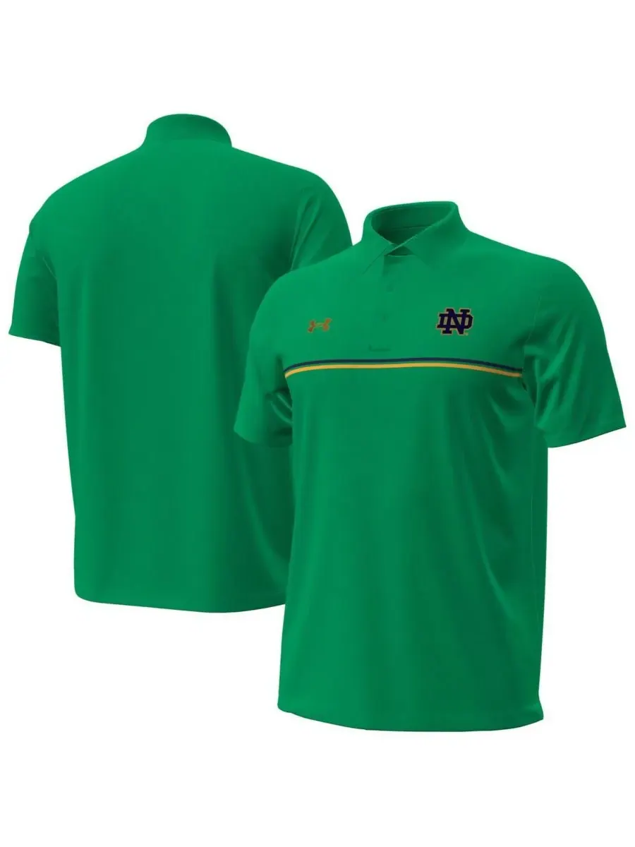 Under Armour Мужская зеленая поло-рубашка Notre Dame Fighting Irish Performance Drive с полосой на