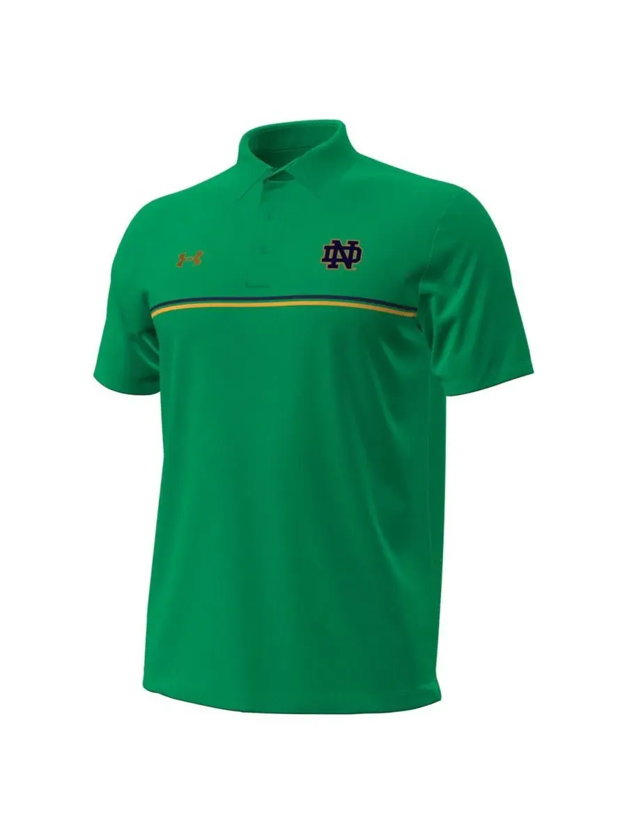Under Armour Мужская зеленая поло-рубашка Notre Dame Fighting Irish Performance Drive с полосой на — изображение 2 из 3