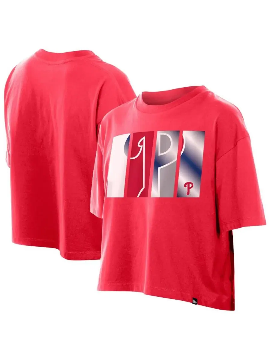 New Era Женская красная футболка Philadelphia Phillies с объемным логотипом из фольги
