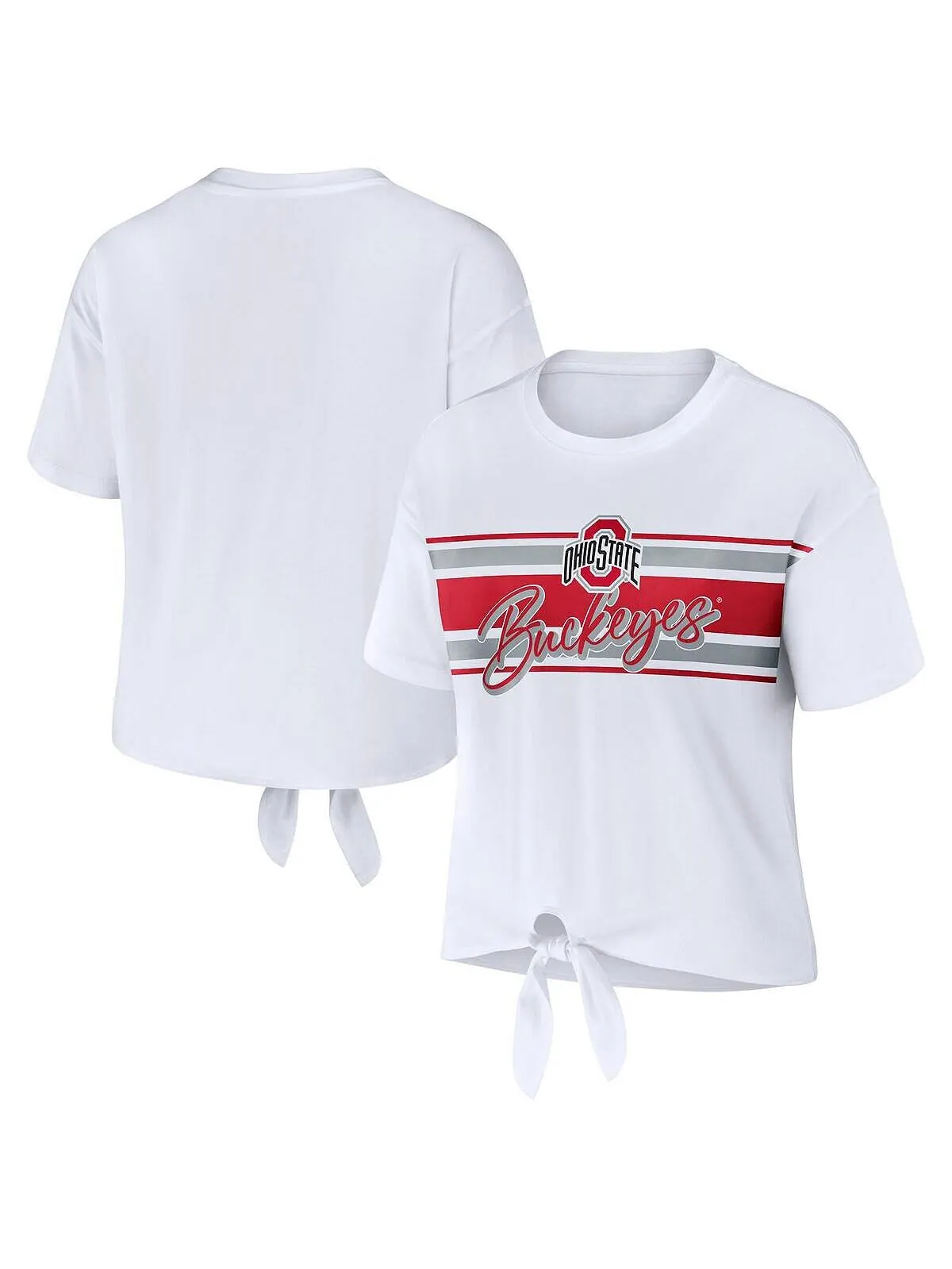 Женская белая укороченная футболка в полоску с узлом спереди Ohio State Buckeyes WEAR by Erin