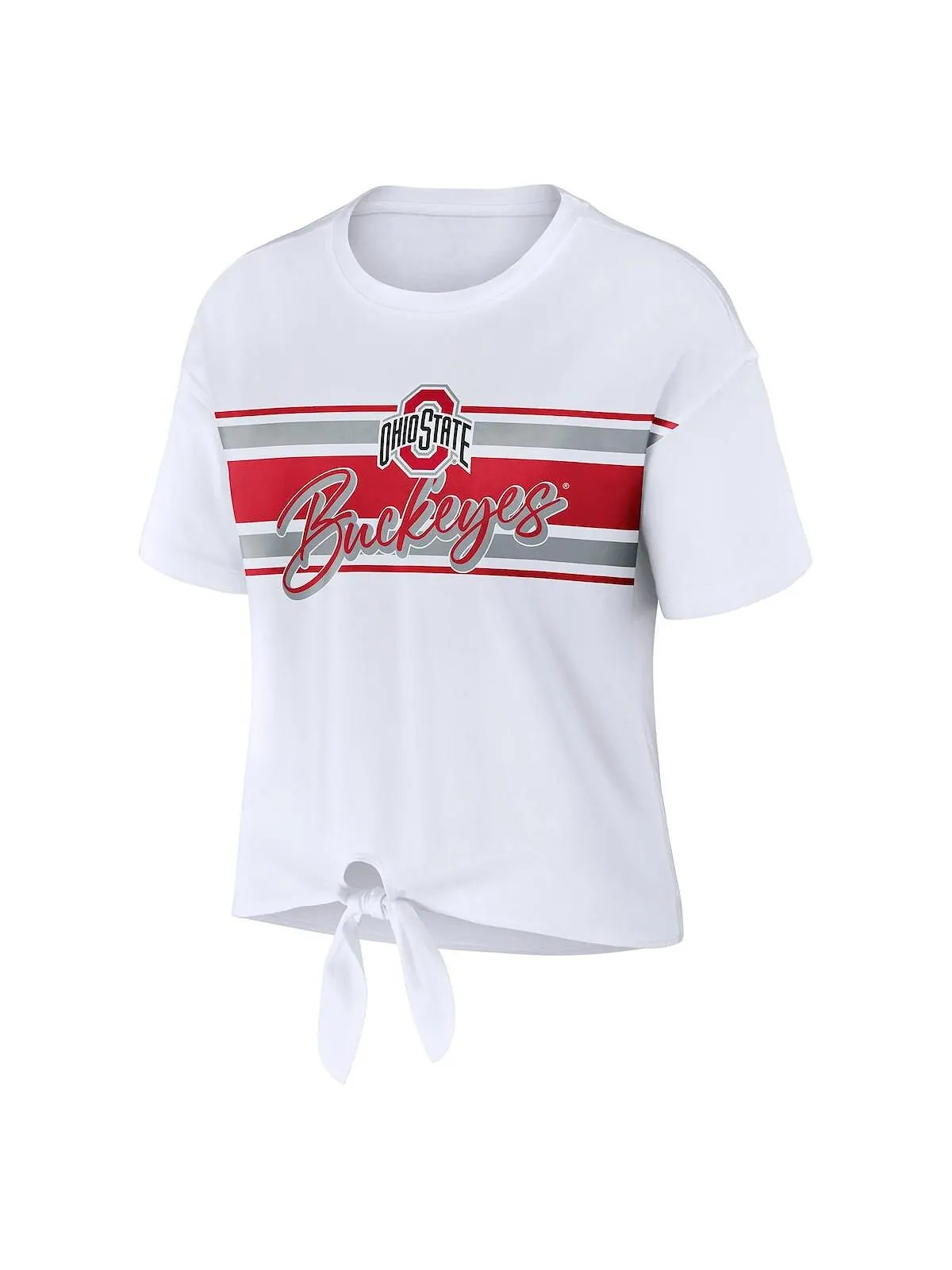 Женская белая укороченная футболка в полоску с узлом спереди Ohio State Buckeyes WEAR by Erin — изображение 2 из 3, белый