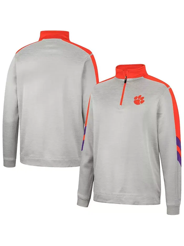 Мужская серая и оранжевая флисовая куртка Clemson Tigers Bushwood с молнией до середины груди