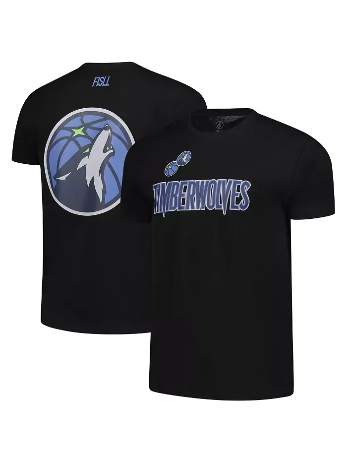Мужская и женская черная футболка Minnesota Timberwolves с оверсайз логотипом FISLL